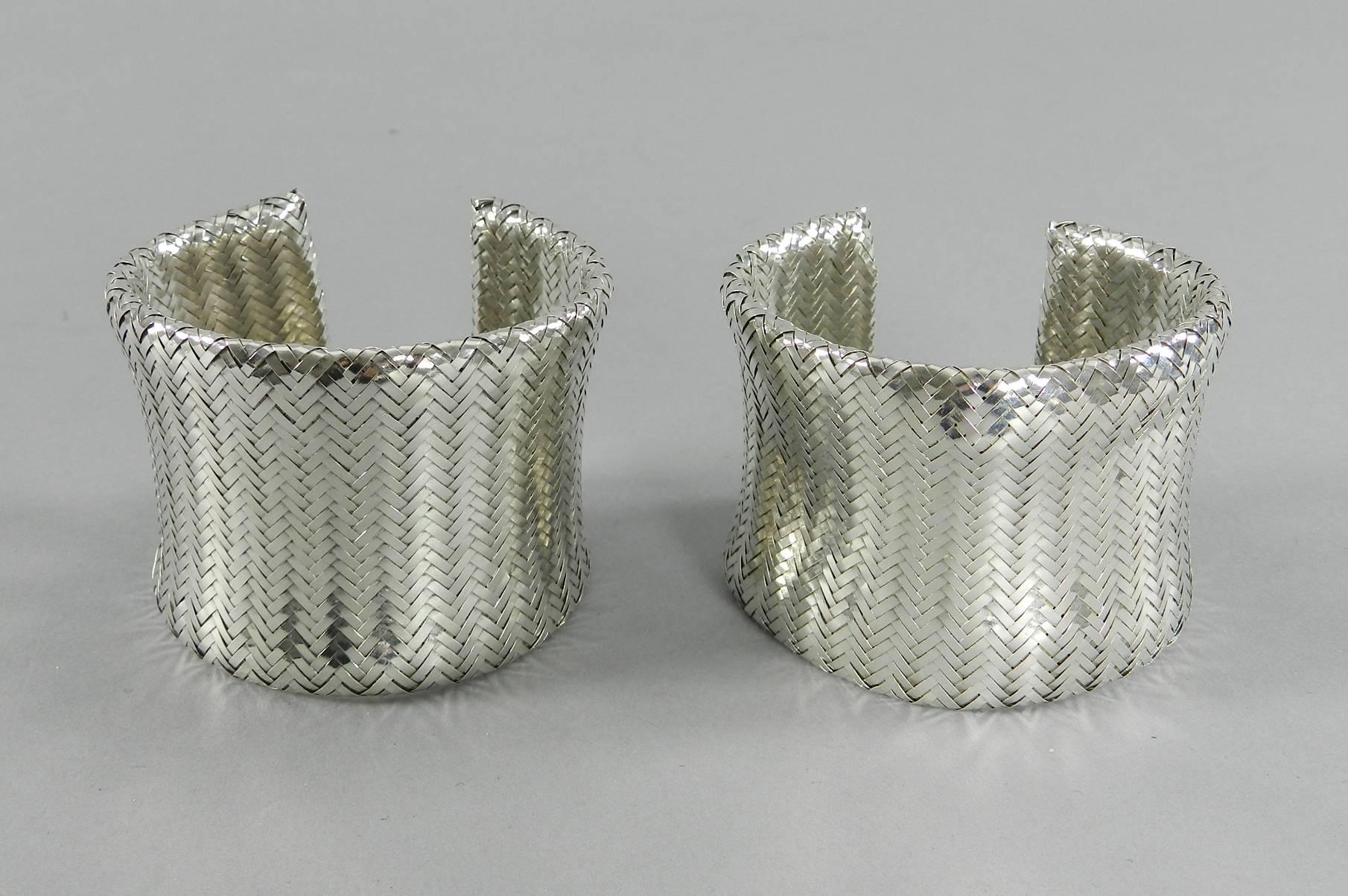 Angela Cummings Sterling Silver Woven Cuff Bracelet Set In Excellent Condition In Toronto, Ontario