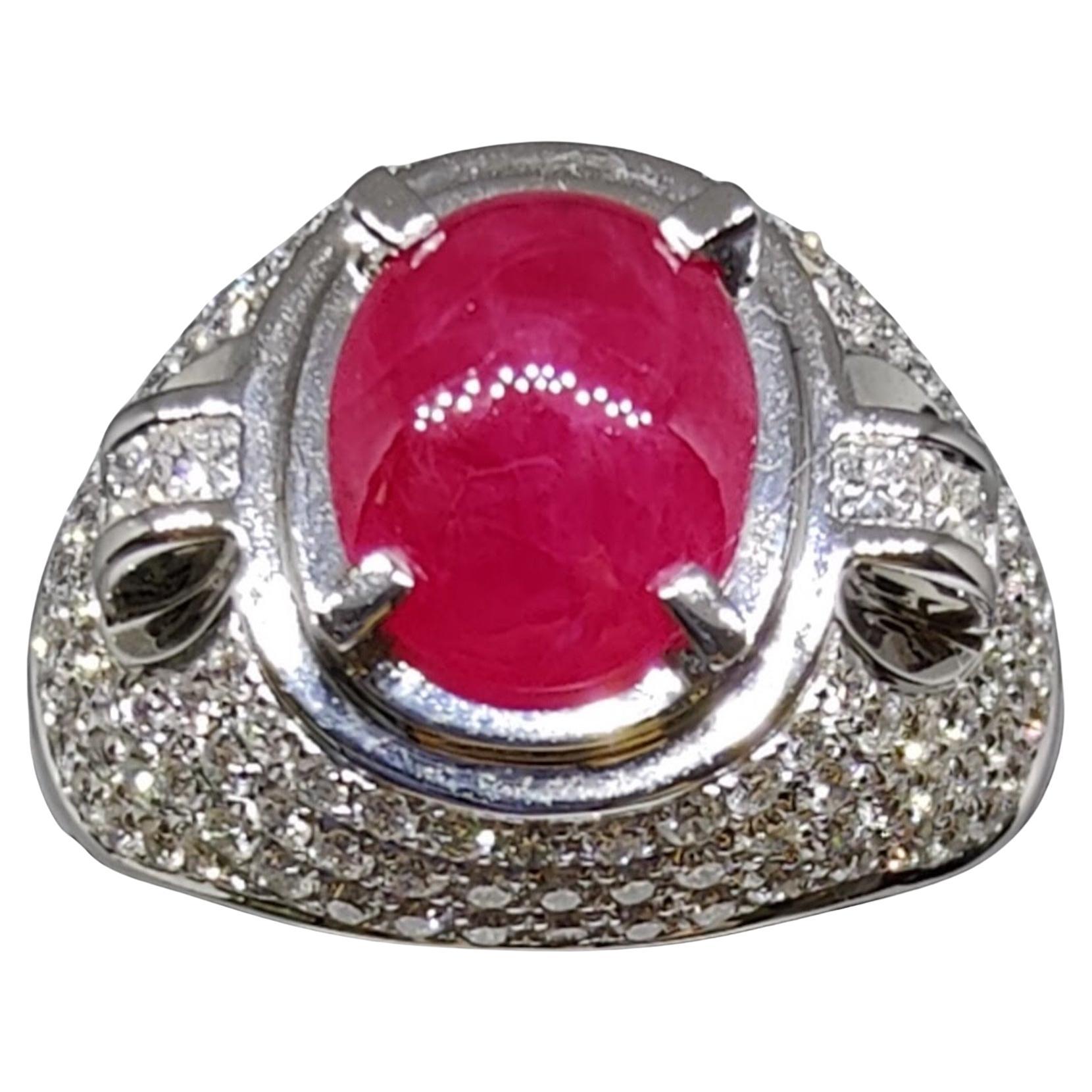 Ruby & Diamond 18K White Gold Men's Ring