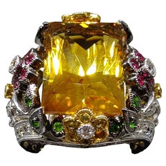 Baroque 11.35ct Topaz, Ruby, Emerald, Yellow Sapphire & Diamond Cocktail Ring