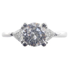 3-Stone Diamond Engagement Ring in 18K White Gold