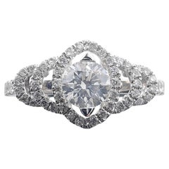 GIA Certified .61 Carat Round Cut Diamond Bridal Cluster 18K White Gold Ring