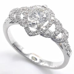 GIA Certified .61 Carat Round Cut Diamond Bridal Cluster 18K White Gold Ring