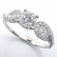GIA Certified 0.93ct Round Diamond Cluster Wings 18K White Gold Engagement Ring