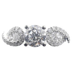 GIA Certified 0.93ct Round Diamond Cluster Wings 18K White Gold Engagement Ring