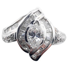 Flame of Love .86 Carat Marquise Diamond Cluster Bridal Ring in 18K White Gold