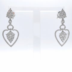 Triple Teardrop 1.69 Carat Diamond Dangling Earrings in 18K White Gold