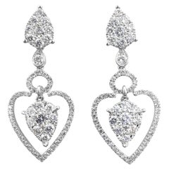 Triple Teardrop 1.69 Carat Diamond Dangling Earrings in 18K White Gold