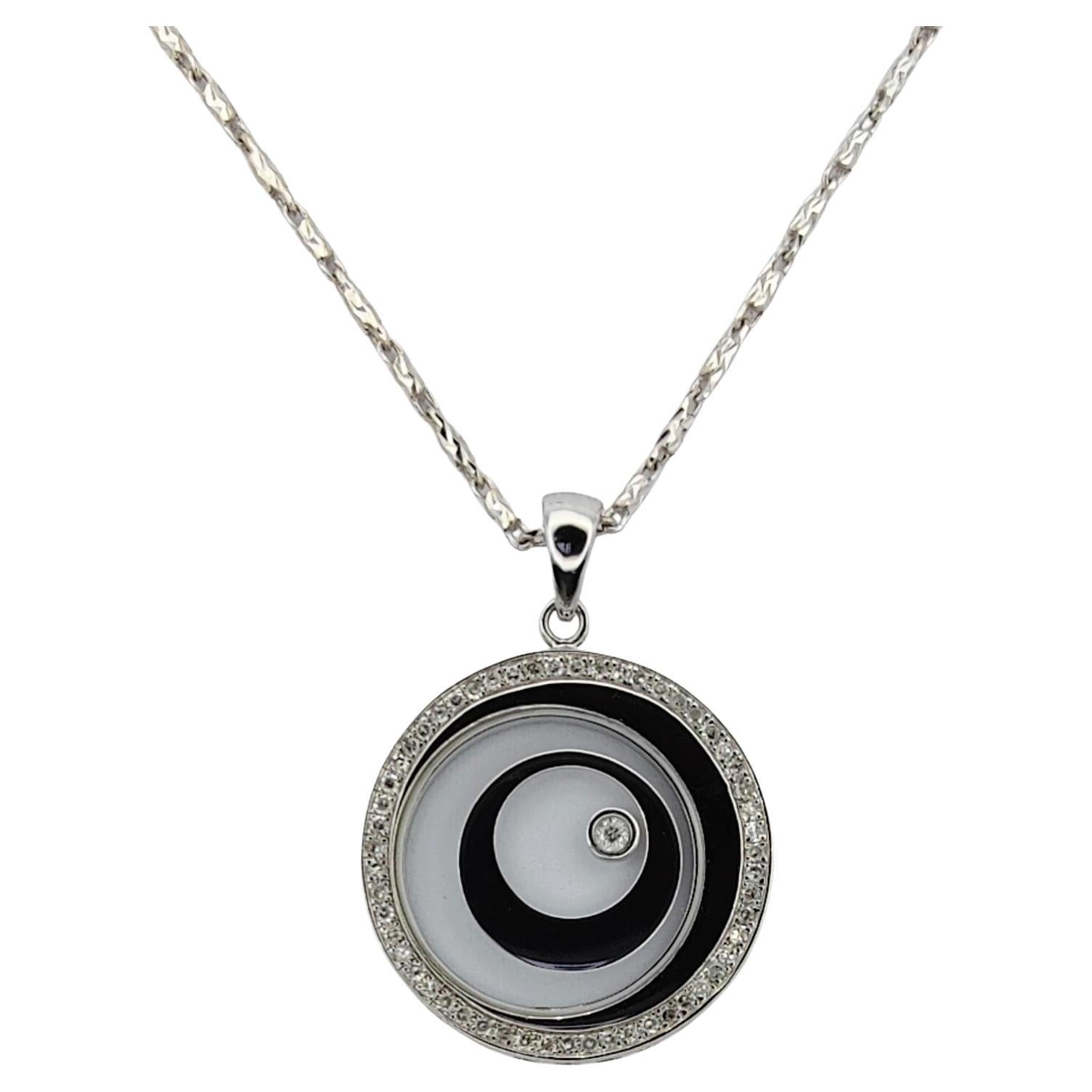 Happy Diamonds Eccentric Circles Necklace Pendant in 18K White Gold For Sale