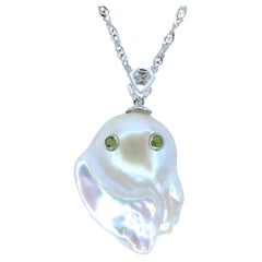 Darling Phantom: Green Tsavorite Baroque Pearl Ghost Pendant 18K White Gold