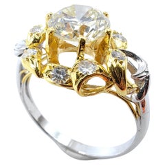 Vintage GIA zertifiziert Rundschliff Diamant Blumenmotiv 18k Zwei-Ton-Gold-Ring