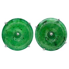 Pendientes auténticos de jadeíta de donut verde helado de Birmania en oro blanco de 18 quilates