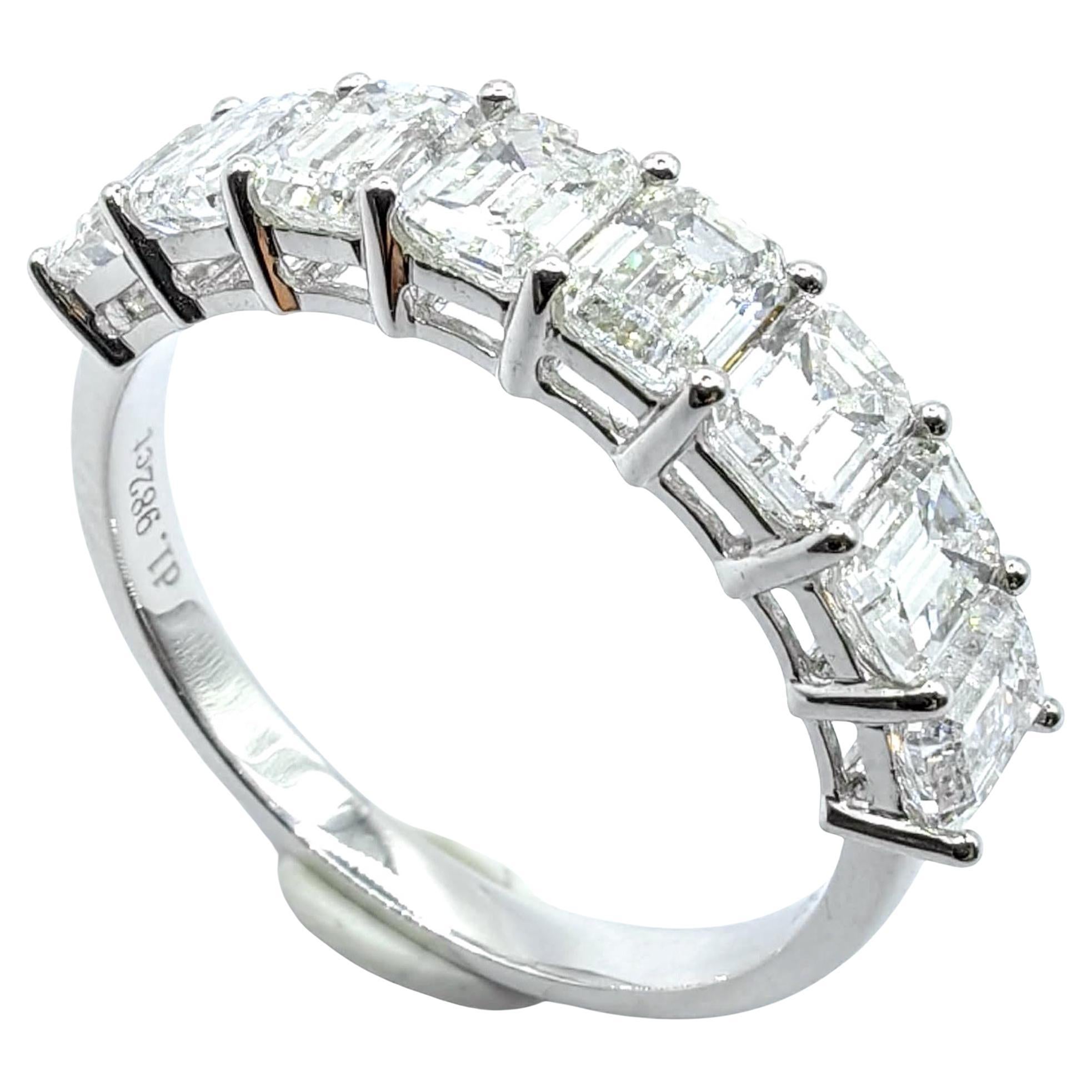 8 Emerald Cut Diamond Wedding Band Half Eternity Ring in 18K White Gold