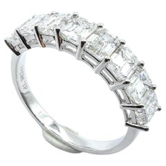 8 Emerald Cut Diamond Wedding Band Half Eternity Ring in 18K White Gold
