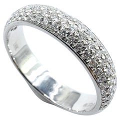 Thin Dome 3 Row Round Cut Pavé Diamond Wedding Band Ring in 18K White Gold