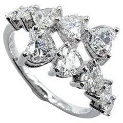 1.77 Carats 10 Heart Cut Diamond Cluster Bypass Ring in 18K White Gold