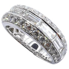 2.46ct Baguette & Round Cut Pavé Diamond 3 Row Half Eternity Ring 18K White Gold
