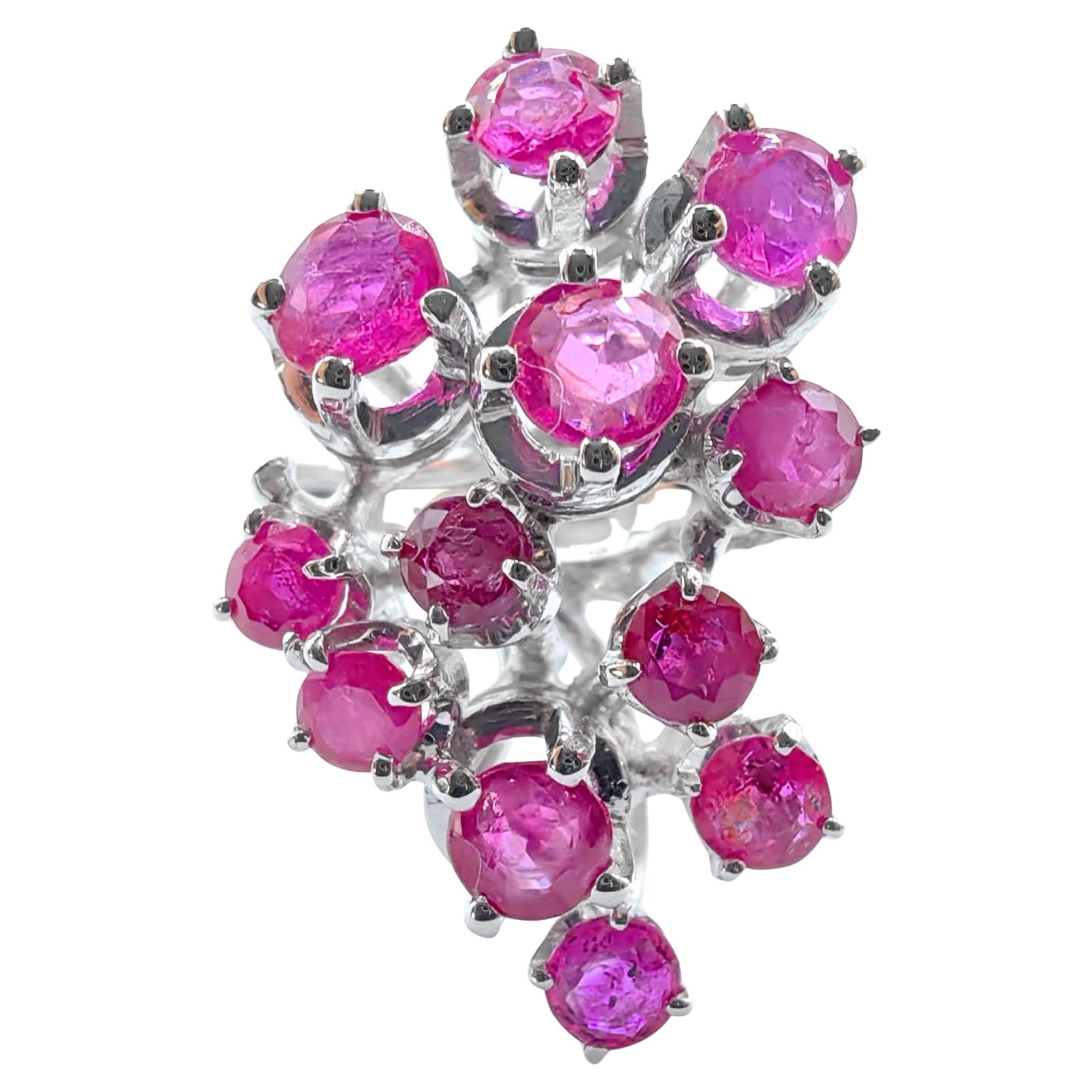 Vintage 1.50ct Ruby Cluster Ring with 12 Round Rubies in Silver Palladium Alloy