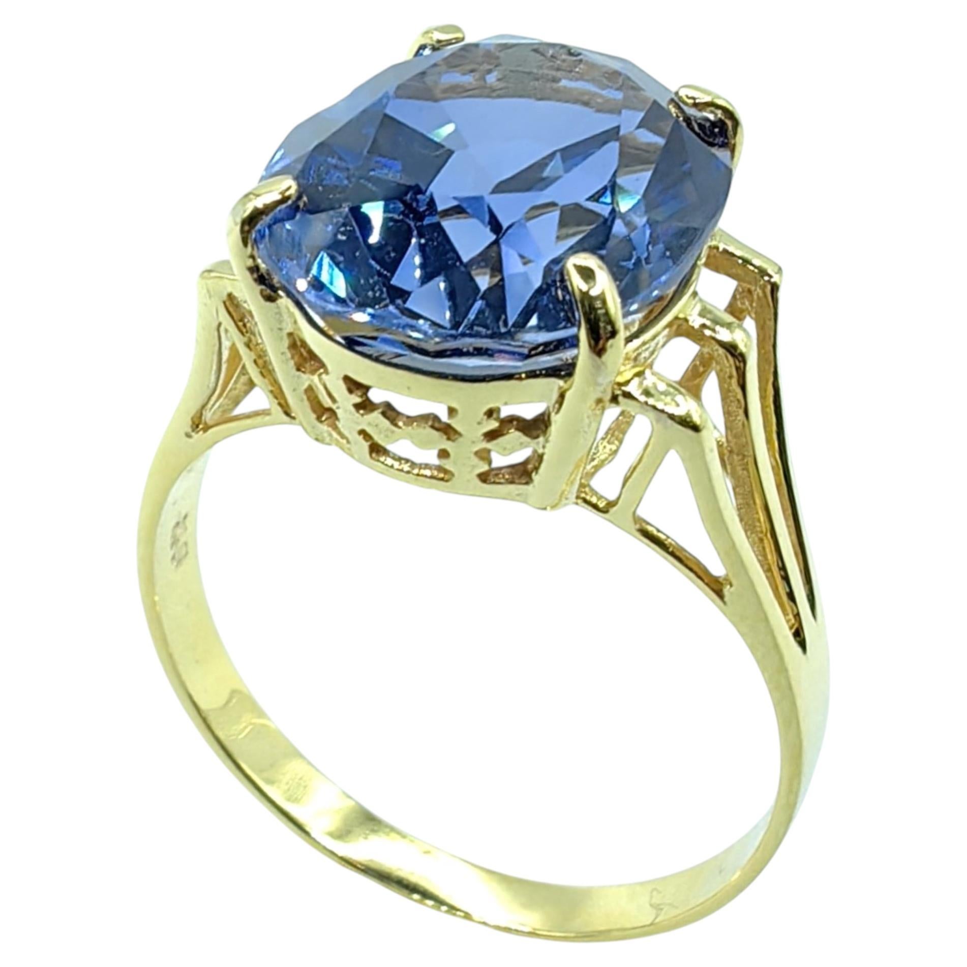 Certified 7.43ct Intense Violetish Blue USSR Heritage Synthetic Sapphire Ring