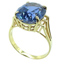 Certified 7.43ct Intense Violetish Blue USSR Heritage Synthetic Sapphire Ring