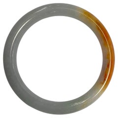 Certified 福壽 Orangey Red & Grayish White Genuine Burmese Jadeite Jade Bangle
