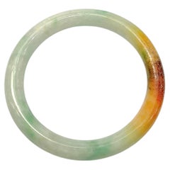 Bracelet certifié en jadéite birmane authentique « 福祿壽 » (Fulu Shou), de couleur brun rougeâtre, blanc et vert pomme