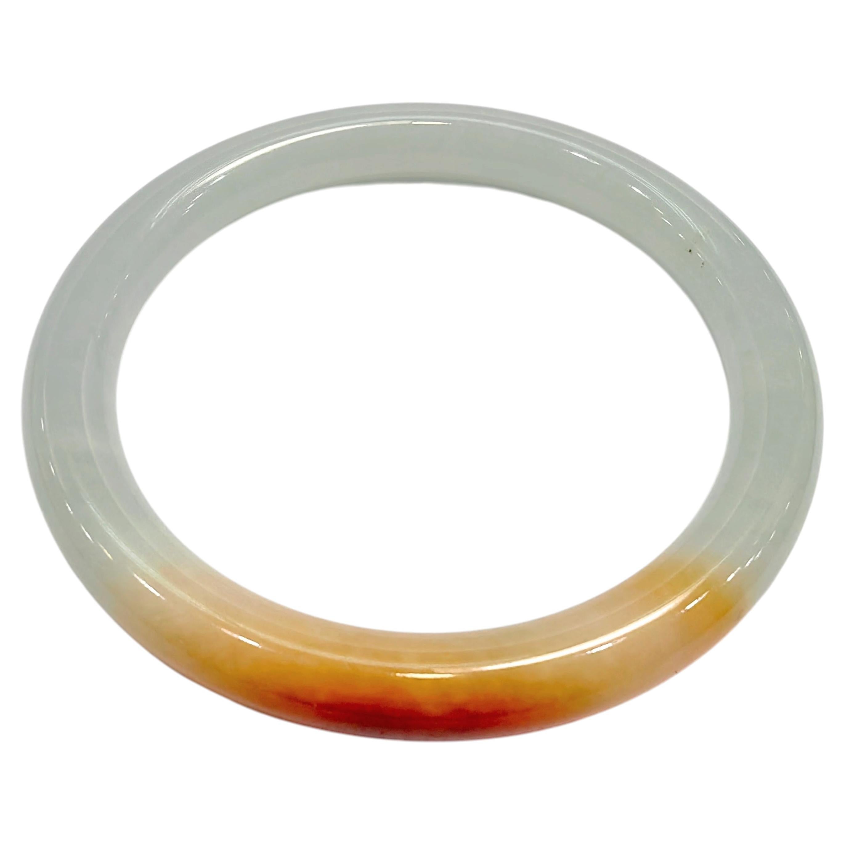 Certified 福壽 Reddish Brown Skin & Grayish White Genuine Burmese Jadeite Bangle For Sale
