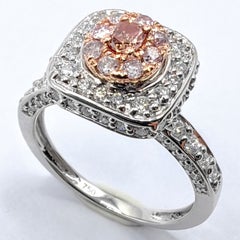 Two-Tone Pink Diamond Triple Row Halo Engagement Ring in 18K White & Rose Gold
