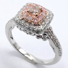 Pink Cushion Cut Diamond Estate Style Halo Engagement Ring 18K White & Rose Gold
