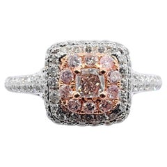 Pink Cushion Cut Diamond Estate Style Halo Engagement Ring 18K White & Rose Gold