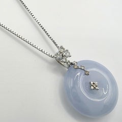 Icy Lavender Jadeite Jade Pi Disc Floral Diamond Bail Pendant in 18K White Gold