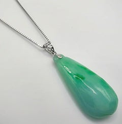Apple Green Carved Burmese Jadeite Jade Fortune Melon Pendant in 18K White Gold