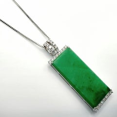 Emerald Green Burmese Jadeite Jade Peace Pendant with Diamonds in 18K White Gold