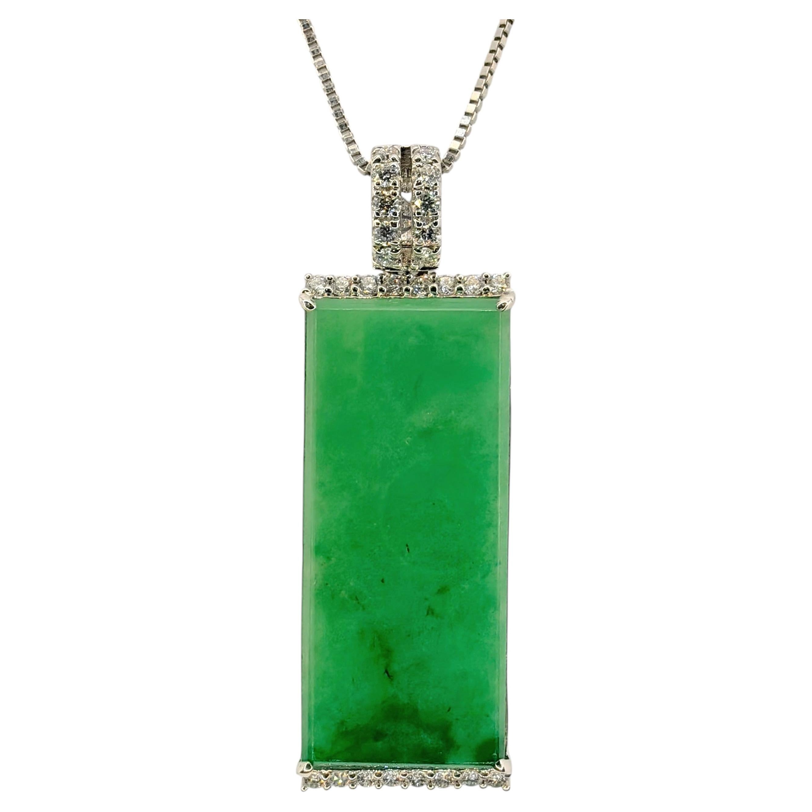 Emerald Green Burmese Jadeite Jade Peace Pendant with Diamonds in 18K White Gold