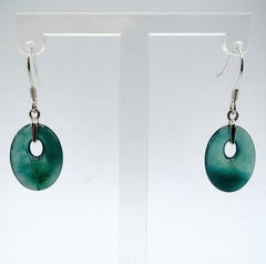 Burmese Blue Water Jadeite Jade Open-Center Oval Drop Earrings in 18K White Gold