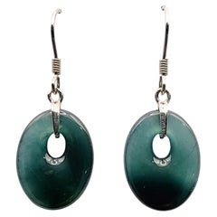 Burmese Blue Water Jadeite Jade Open-Center Oval Drop Earrings in 18K White Gold