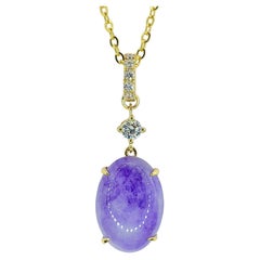 Burmese 5.07ct Lavender Oval Cabochon Jadeite Diamond Pendant in 18K Yellow Gold