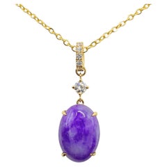 Burmese 5.07ct Lavender Oval Cabochon Jadeite Diamond Pendant in 18K Yellow Gold