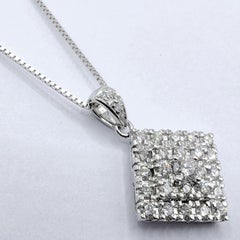 0.85ct Geometric Rhombus Diamond Halo Cluster Necklace Pendant in 18K White Gold