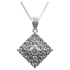 0.85ct Geometric Rhombus Diamond Halo Cluster Necklace Pendant in 18K White Gold
