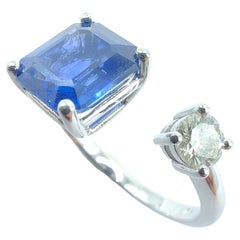 1.83ct Emerald Cut Sapphire Toi et Moi Diamond Bypass Ring in 18K White Gold