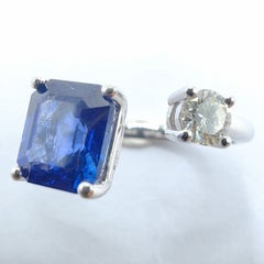 1.83ct Emerald Cut Sapphire Toi et Moi Diamond Bypass Ring in 18K White Gold