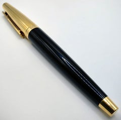 Vintage S.T. Bolígrafo roller Dupont Olympio, negro lacado con capuchón chapado en oro