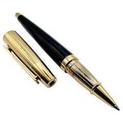 Vintage S.T. Bolígrafo roller Dupont Olympio, negro lacado con capuchón chapado en oro