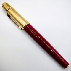 Vintage Cartier Diabolo Burgundy Lacquer 18KT Gold Plated Cap Pen & Leather Case