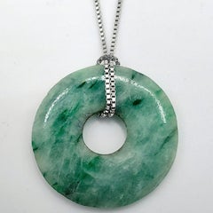 Antique 1900s Emerald, Apple & Pale Green Jadeite Pi Disc Peace Buckle Pendant