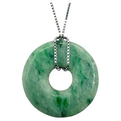 Antique 1900s Emerald, Apple & Pale Green Jadeite Pi Disc Peace Buckle Pendant