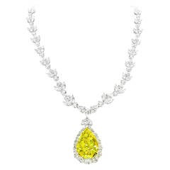 Magnificent 35.31 Carat Fancy Intense Yellow Pear Diamond Necklace 9