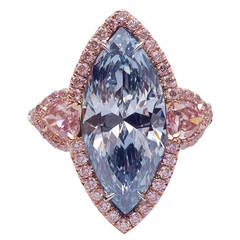 3.83 Carat Fancy Intense Blue Marquise Diamond Platinum Ring 1