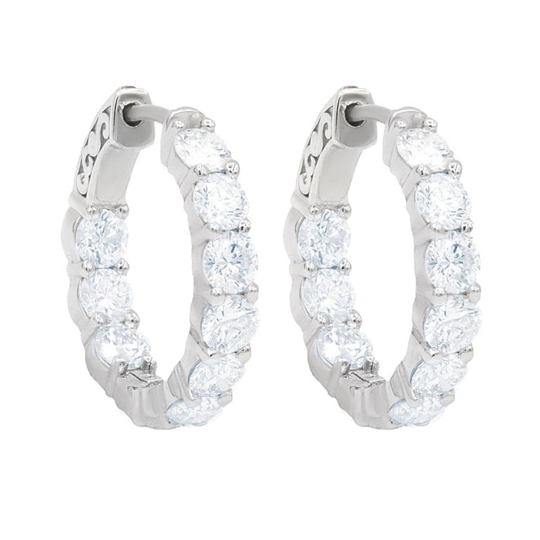 White Gold Large Size Diamond Hoop Earrings For At 1stdibs White Gold Large Size Diamond Hoop Earrings For