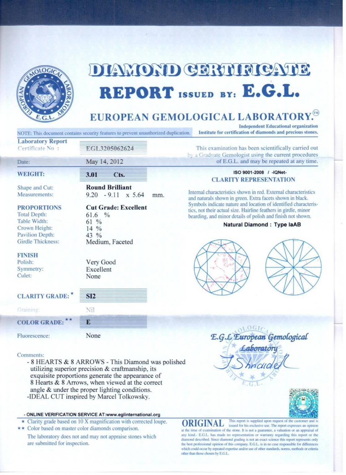 Anello di fidanzamento certificato EGL da 3,01 carati realizzato in oro bianco 18 carati In condizioni Nuovo in vendita a New York, NY
